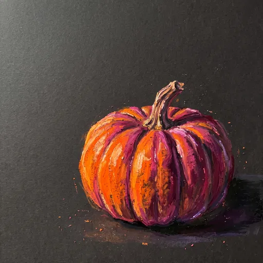 Oil Pastel Drawing of Orange Magenta Pumpkin