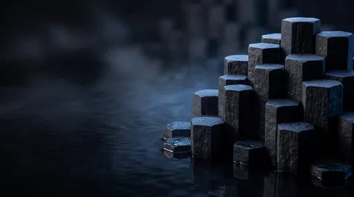 Dark Basalt Columns in Reflective Water