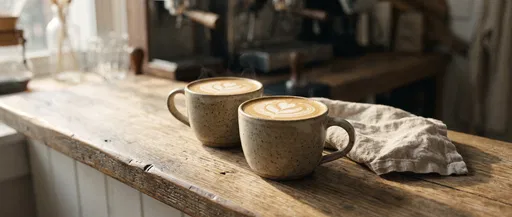 Two Ceramic Mugs With Latte Art