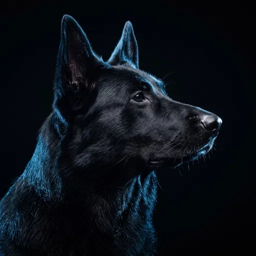 Black German Shepherd Profile with Blue Lighting