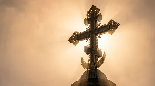 Backlit Orthodox Cross on Church Dome