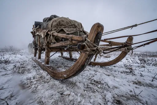 Traditional Wooden Cargo Sleigh on Tundra
