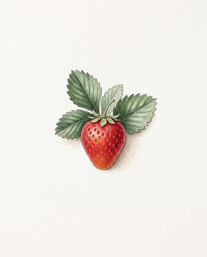 Botanical Red Strawberry Colored Pencil Illustration