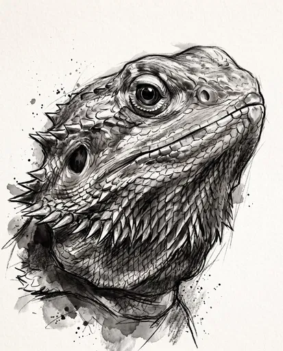Monochrome Bearded Dragon Head Portrait Illustration