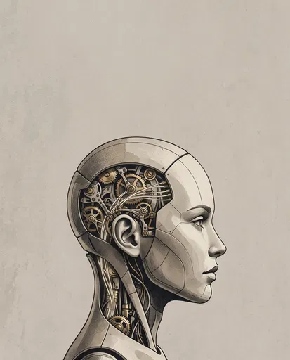 Cybernetic Humanoid Head Profile Illustration