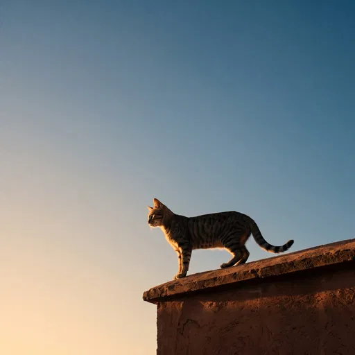 Tabby Cat on Rooftop at Golden Hour