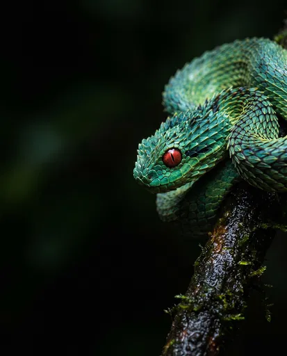 Green Spiny Bush Viper on Branch