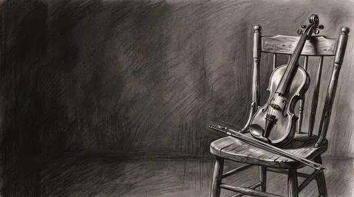 Charcoal Sketch of Violin on Chair