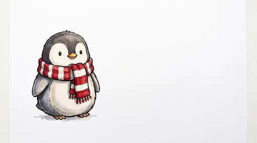 Cute Baby Penguin in Striped Scarf