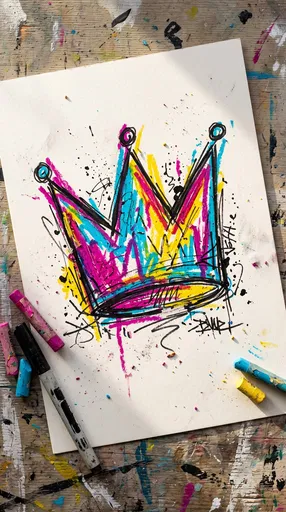 Colorful Street Art Crown Drawing Flat Lay