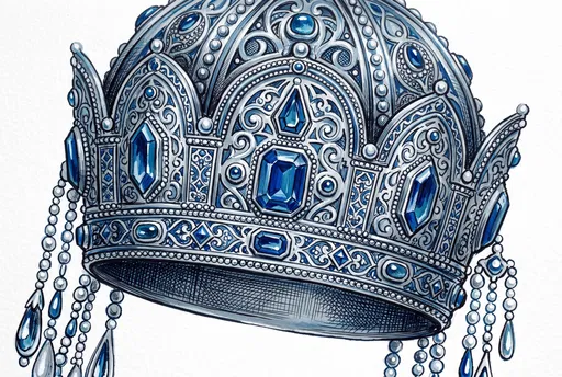 Blue Sapphire and Silver Byzantine Crown Illustration