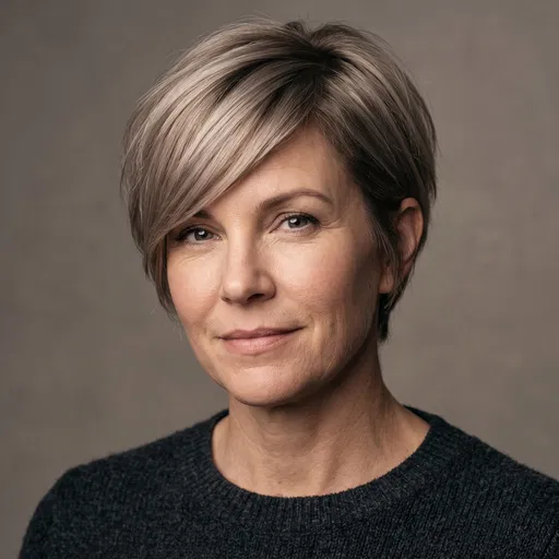 Woman With Mushroom Blonde Pixie Cut