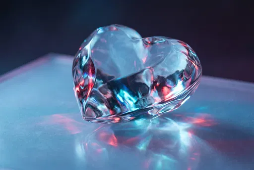 Translucent Crystal Heart with Colorful Refractions