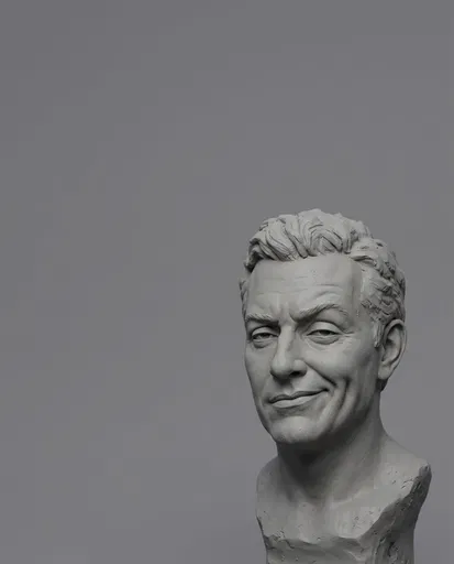 Gray Clay Bust of Smirking Man