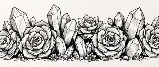 Ink Drawing of Crystals and Succulents