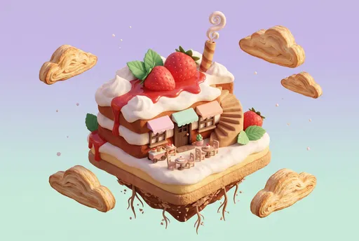 Isometric Strawberry Shortcake Floating Bakery