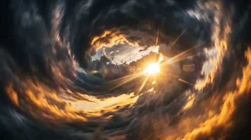 Swirling Storm Clouds with Golden Sunburst