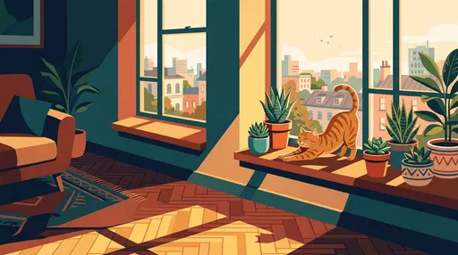 Ginger Cat Stretching on Sunny Windowsill