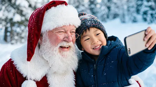 Santa Claus Taking Selfie With Young Boy