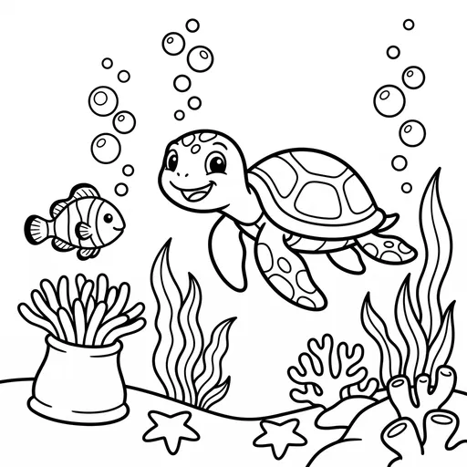 Underwater Sea Turtle Coloring Page