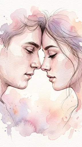 Watercolor Couple Foreheads Touching Illustration