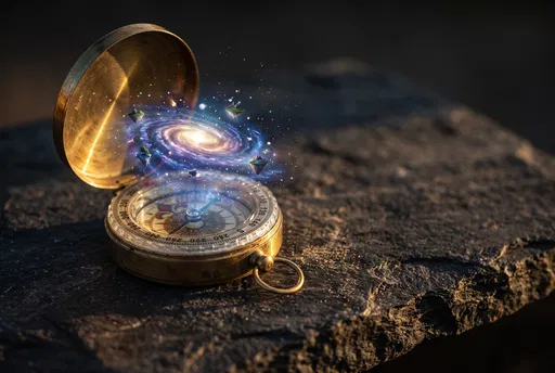 Brass Compass Projecting Holographic Galaxy
