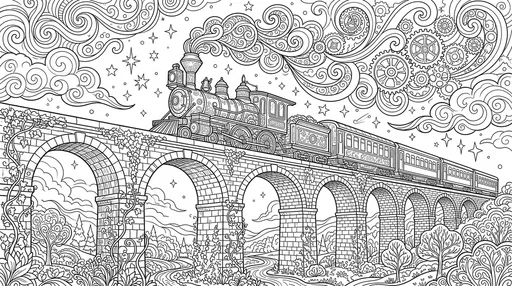 Whimsical Steam Train Coloring Page