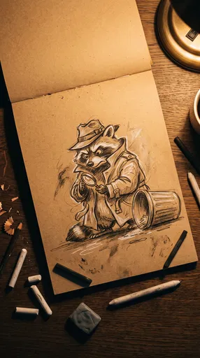 Sketchbook Drawing of a Detective Raccoon