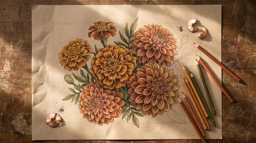 Colored Pencil Drawing of Autumn Flowers