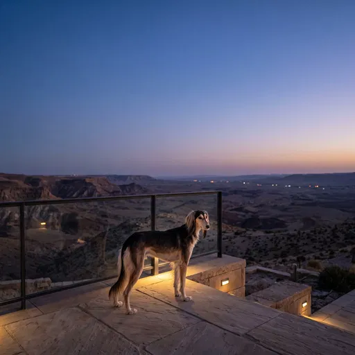 Saluki Hound on Desert Terrace at Dusk