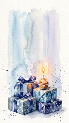 Watercolor Birthday Gifts and Cupcake