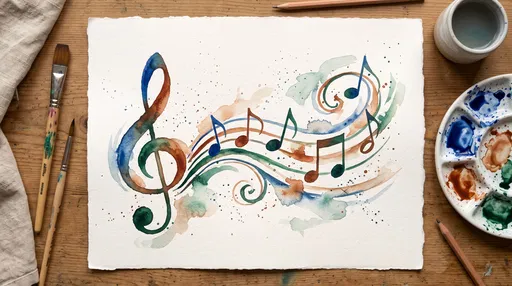 Watercolor Music Notes Painting Flat Lay