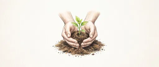Colored Pencil Drawing of Hands Holding Seedling