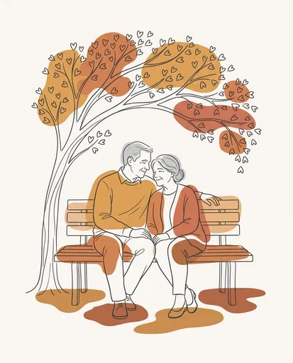 Senior Couple Under Heart Tree Illustration