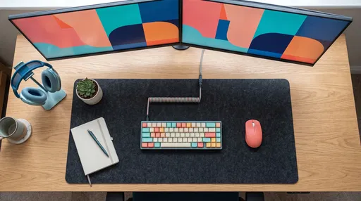 Overhead Modern Dual Monitor Desk Setup