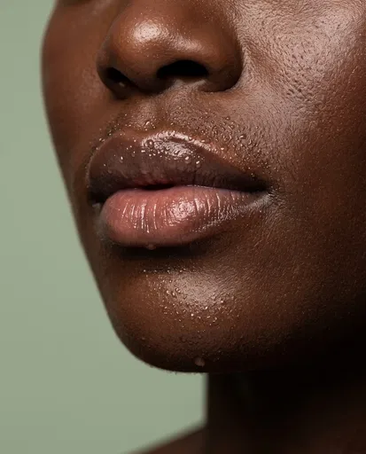 Macro Portrait of Hydrated Skin and Lips