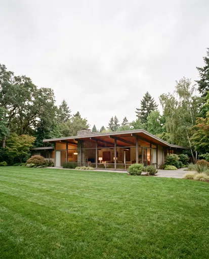 Mid-Century Modern Home on Manicured Lawn
