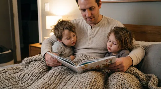 Father Reading Bedtime Story to Two Children