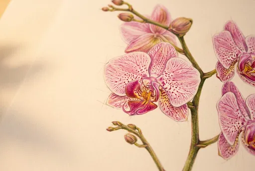 Colored Pencil Drawing of Pink Moth Orchid