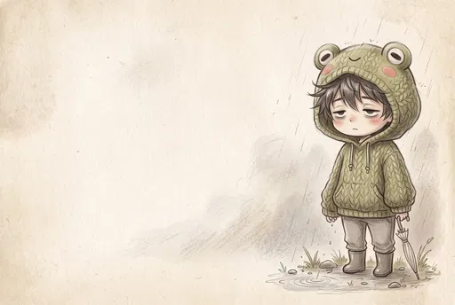 Sleepy Chibi Boy in Frog Hoodie