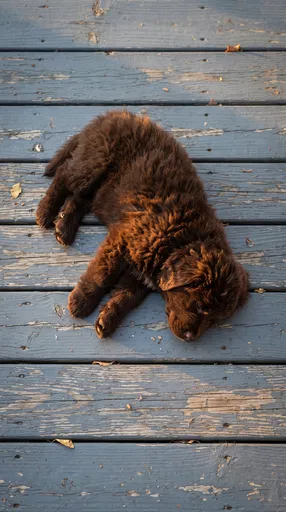 Brown Puppy Sleeping on Blue Deck