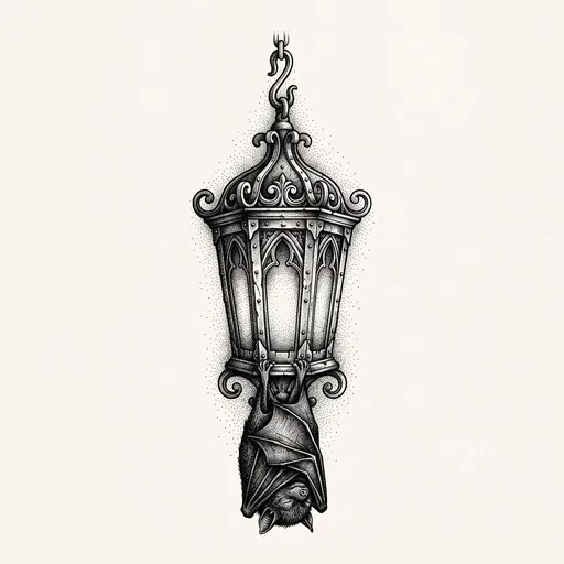 Dotwork Gothic Lantern with Sleeping Bat