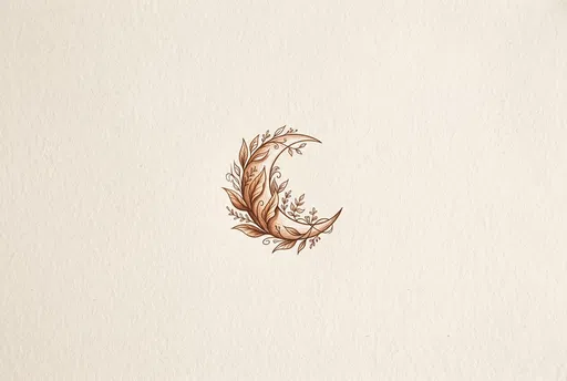 Botanical Crescent Moon Illustration on Paper