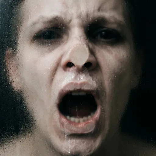Screaming Face Pressed Against Wet Glass