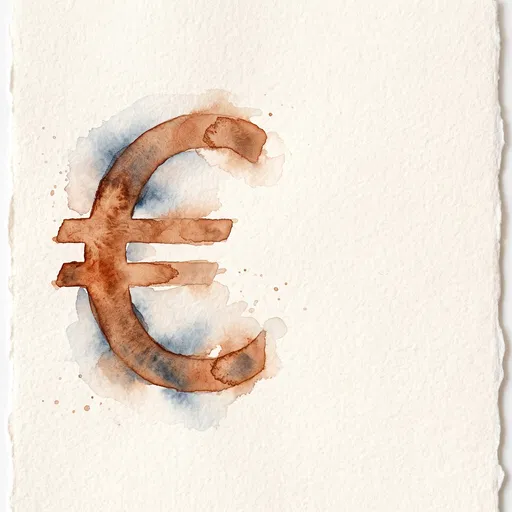 Watercolor Euro Symbol on Textured Paper