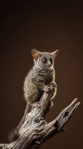 Studio Portrait of Galago on Driftwood