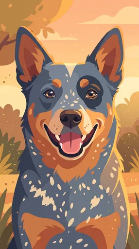 Happy Blue Heeler Flat Illustration