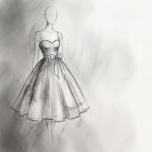Monochrome Sketch of 1950s Tea Dress