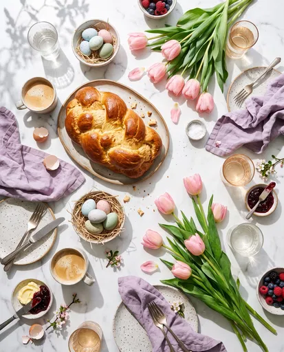Spring Holiday Brunch Table Flat Lay
