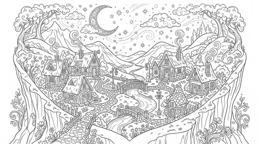 Fairytale Village Heart Valley Coloring Page